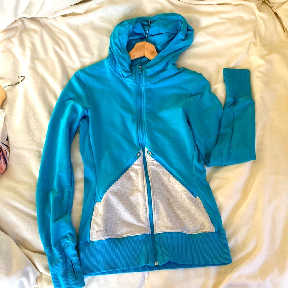 Nike dri-fit cotton blend light full zip hoodie- bright blue- size small